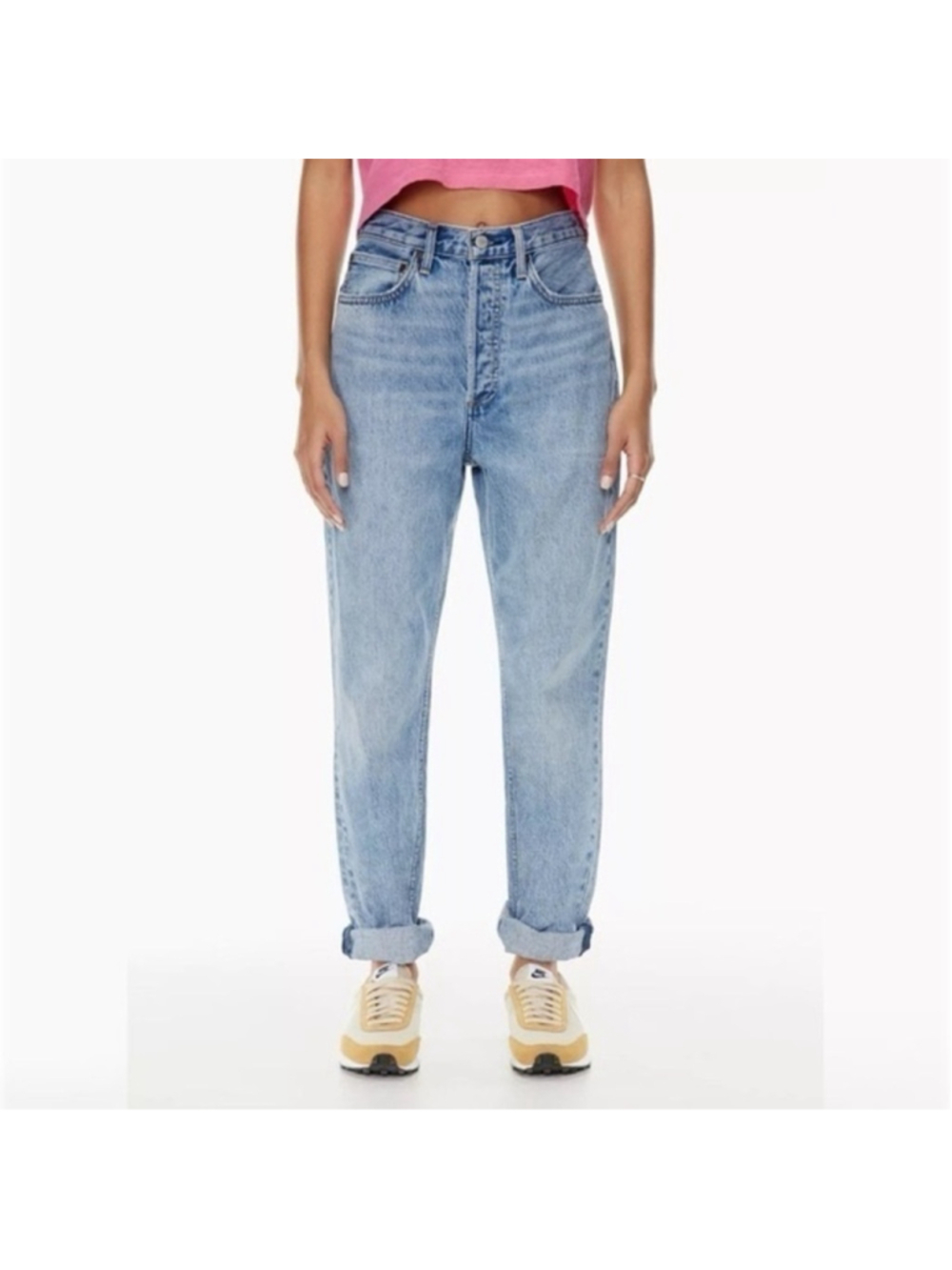 Aritzia Denim Forum BF High Rise Loose Jeans in Classic Blue 28L sz 30